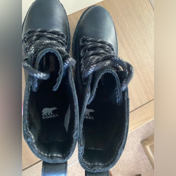 *Like New* Sorel Women's 7 Lennox Lace Rain Boot Waterproof Leather Black Boots - Picture 7 of 14